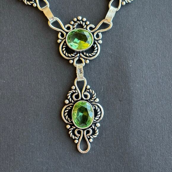 925 Silver Faceted Peridot Necklace 22" - Picture 4 of 6